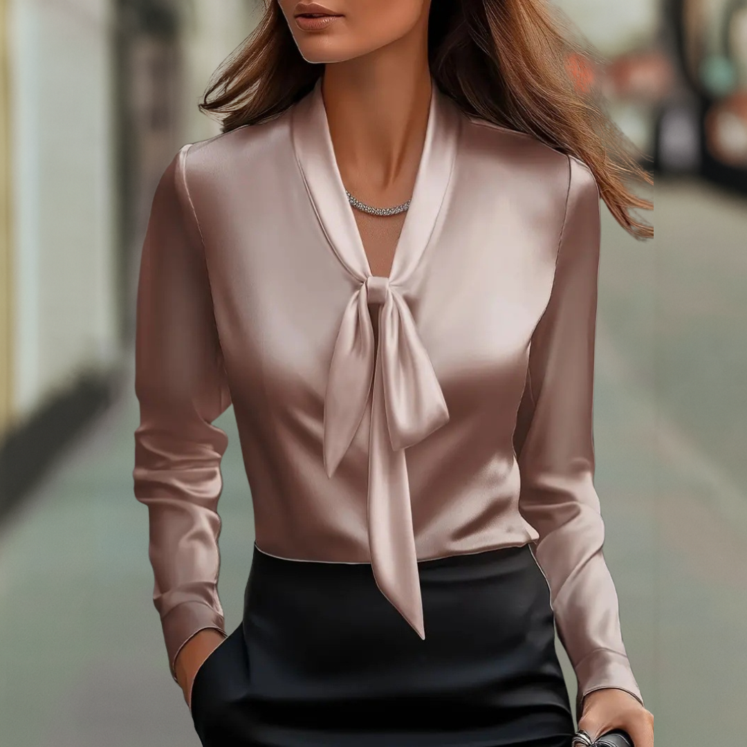 Alicia Luxe Seidiger Satin-Krawattenbluse für Damen