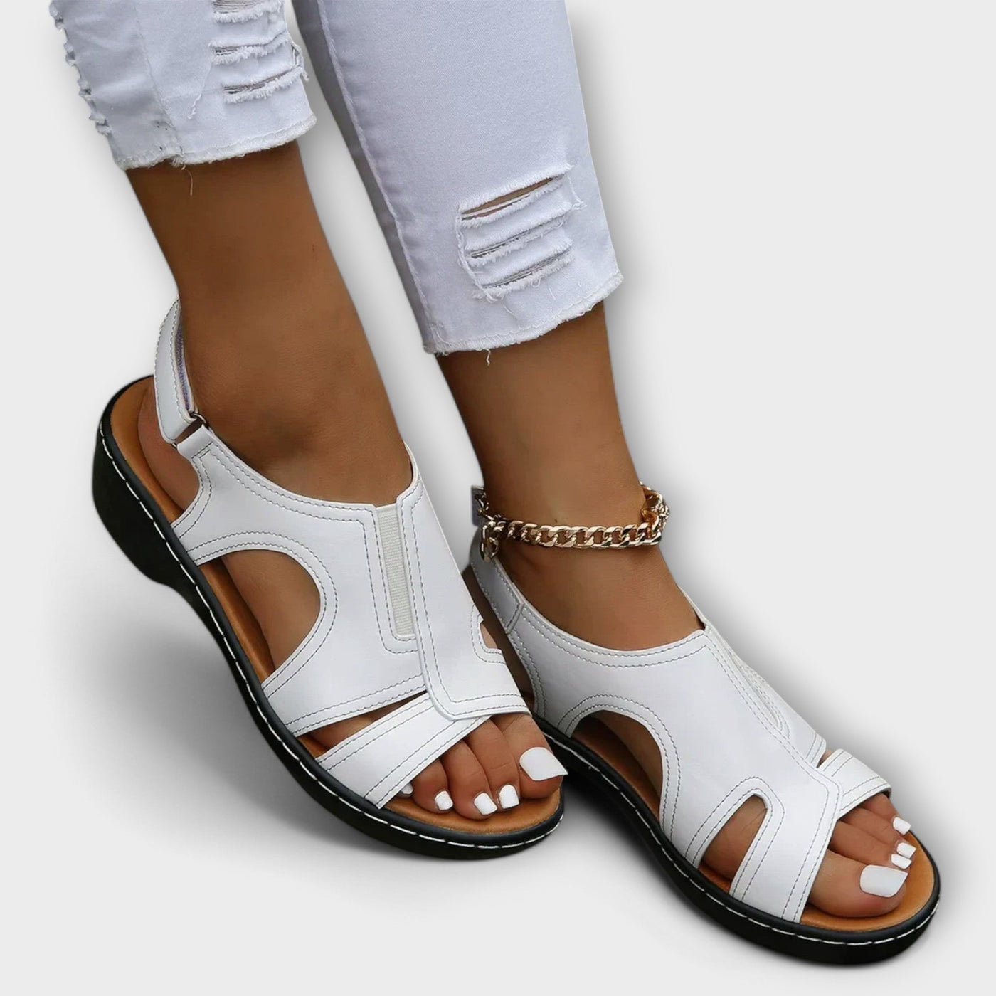 Christina - Orthopädische Ledersandalen mit Komfortabsatz