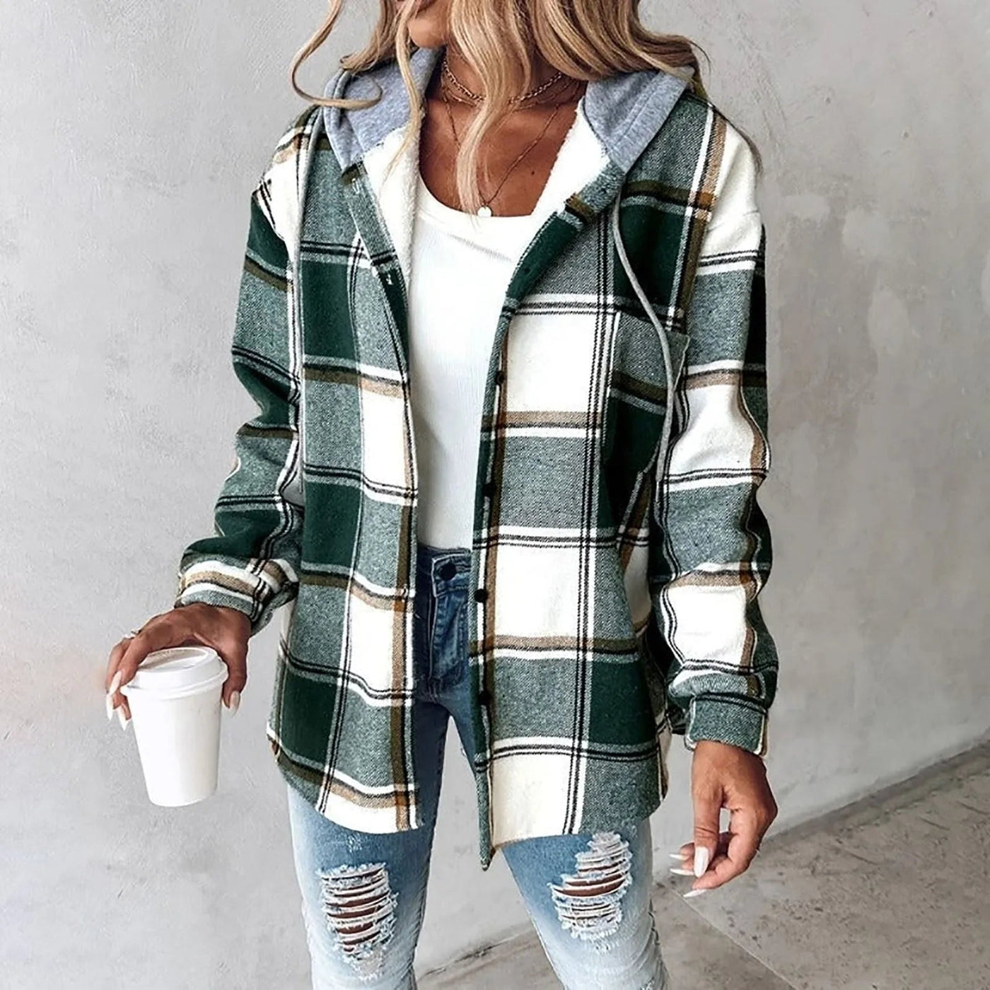 Jemima™ | Damen Knopf-Plaid-Jacke