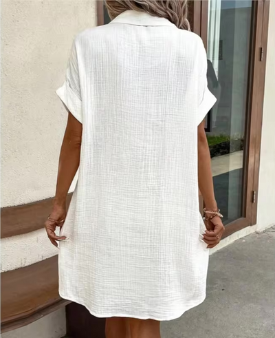 Damen Polo Stil Hemdkleid mit Knöpfen und Taschen