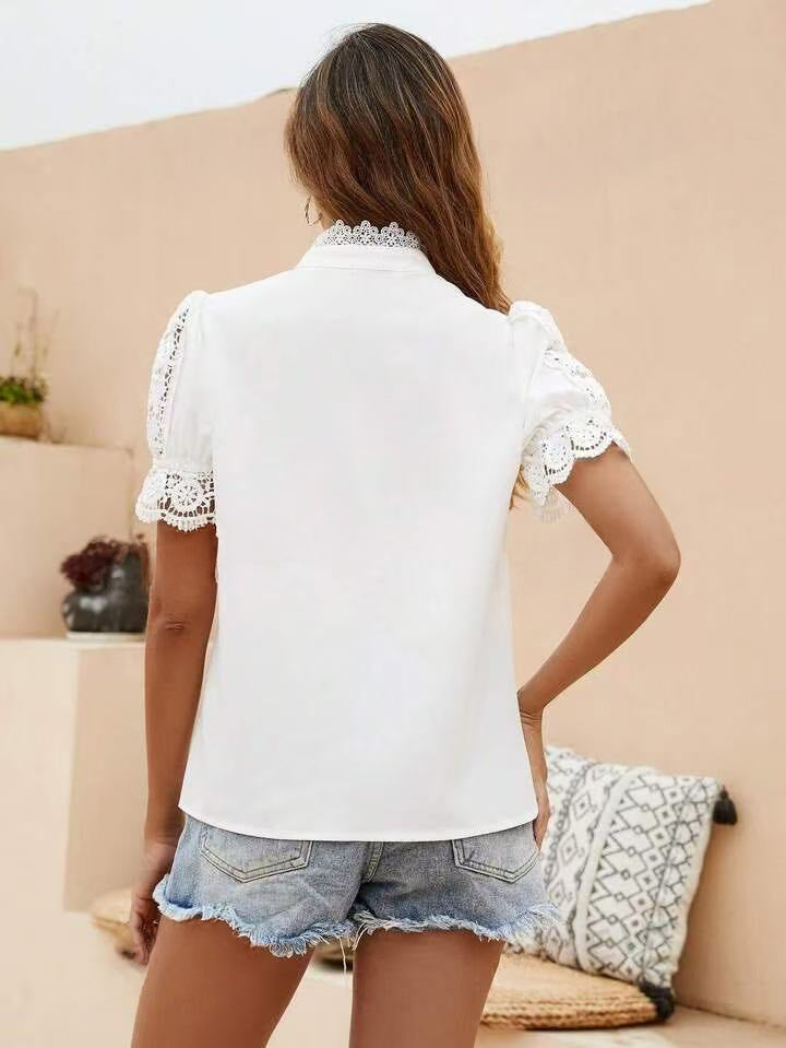 Charlotte Weiße Spitzen-Pearl-Knopf Bluse