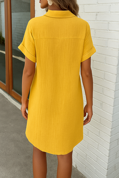 Damen Polo Stil Hemdkleid mit Knöpfen und Taschen